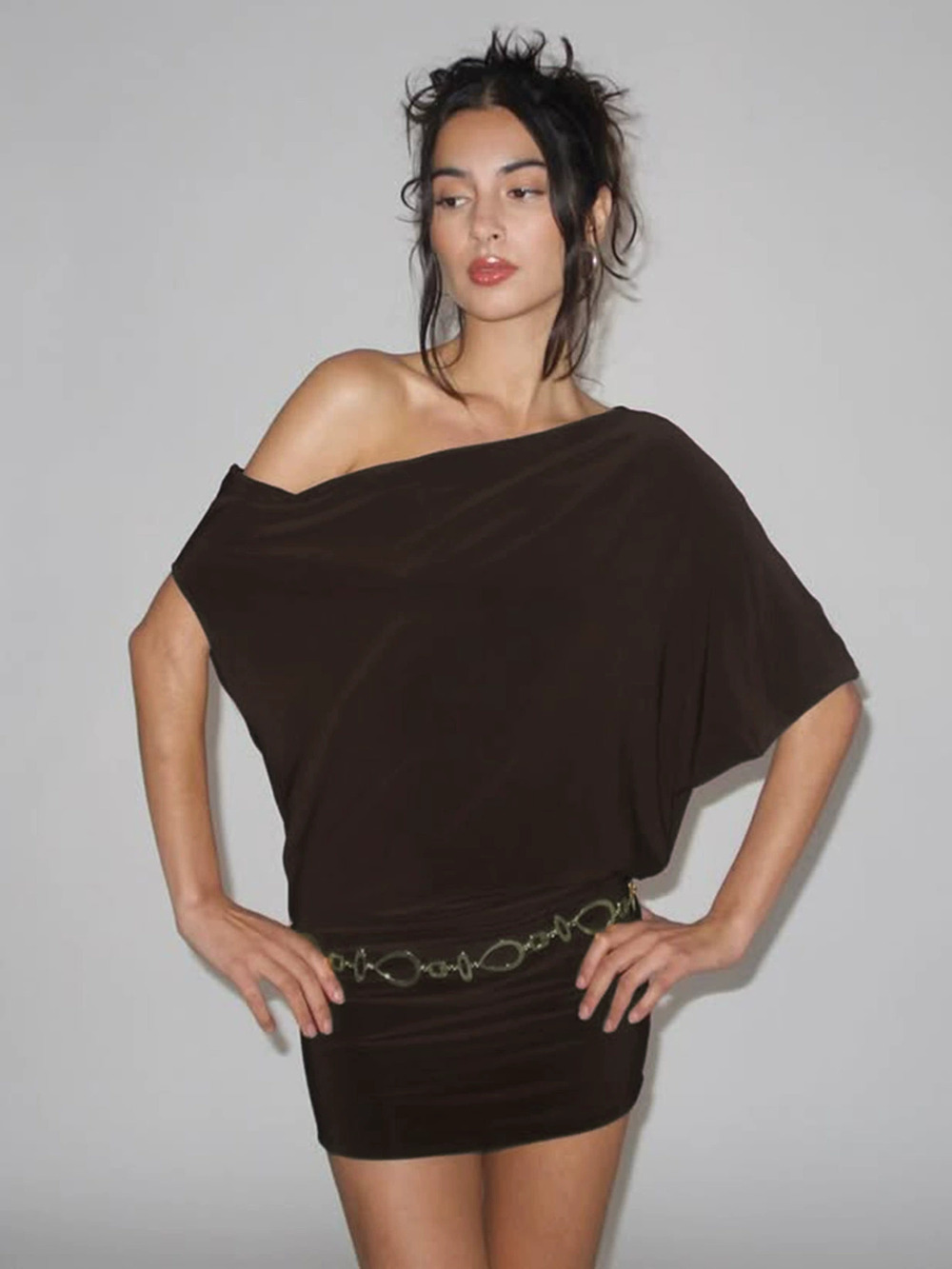 ZARA Womens Sexy Strapless Irregular Shoulder Sleeve Bodycon Mini Dress